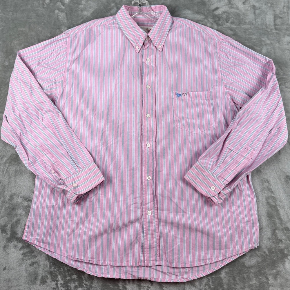 Aeropostale Mens Large Pink Blue Striped Cotton Button Down‎ Shirt A87 Logo L
